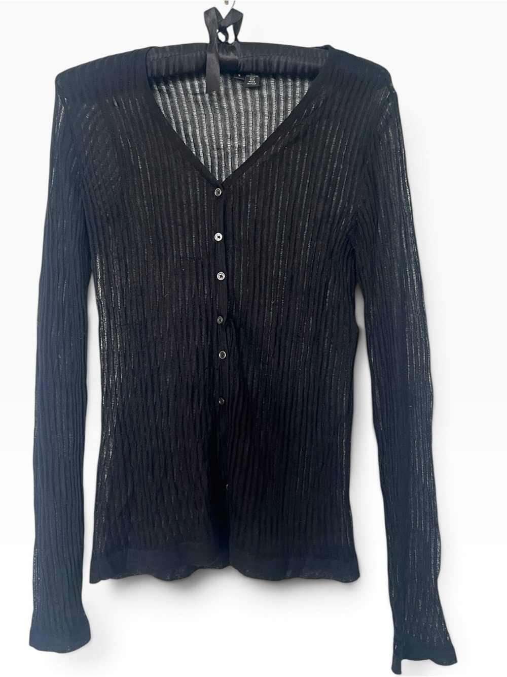 Distressed Marc Jacobs Black Ribbed Sheer Button-Front Cardigan